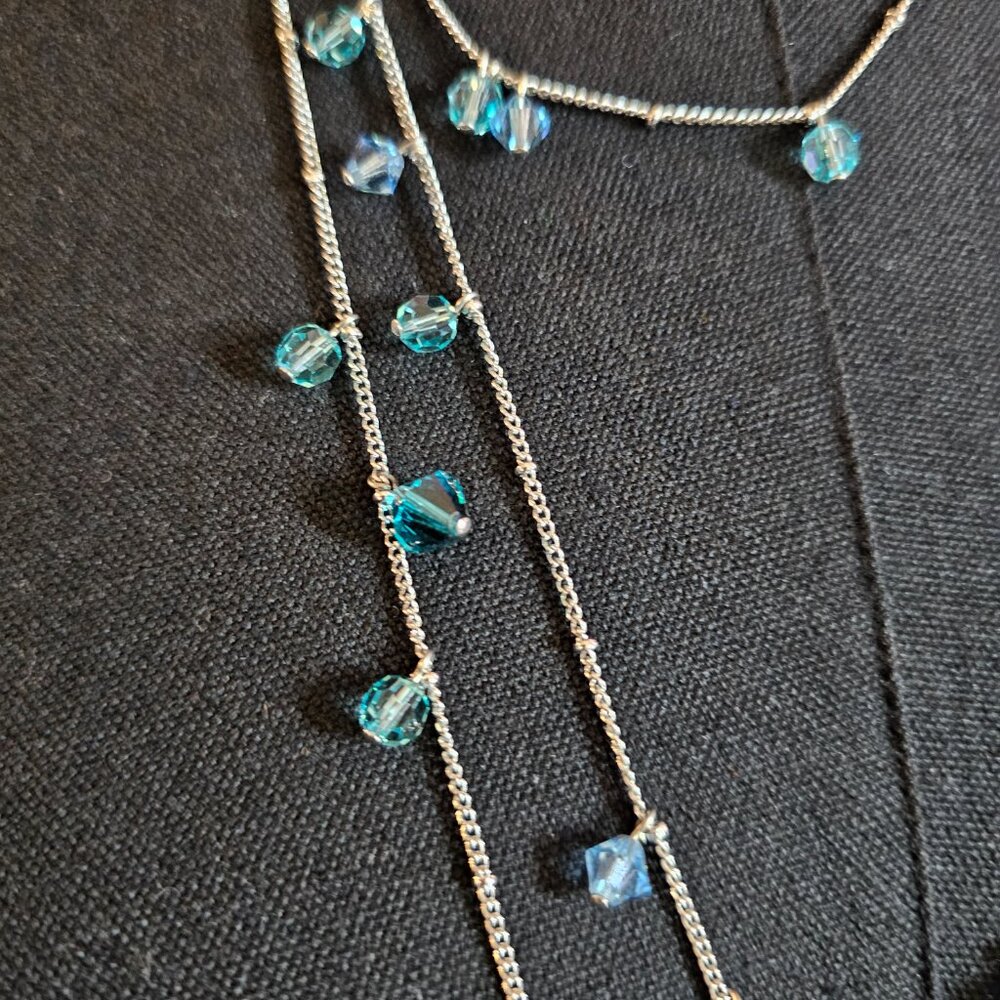 Touchstone by Swarovski Ocean Blue 3 Strand Crystal Necklace 30" - Picture 2 of 3